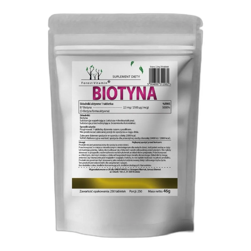 BIOTYNA 2500 µG 2,5MG 250tabs B7 WYPADAJĄCE WŁOSY SKÓRA PAZNOKCIE WITAMINA — zdjęcie 3