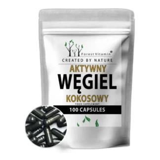 Węgiel aktywowany kokosowy 100 kapsułek dla jelit i trawienia — zdjęcie 1